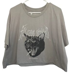 Dutch Bros LARGE Gray CROPPED Tee Black Cat “Always Stoked” Rare DB 1992